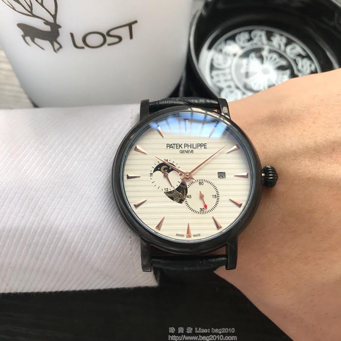 百達翡麗PATEK PHILPPE 全自動機械機芯 小牛皮錶帶 精品男士腕表  wssb3536